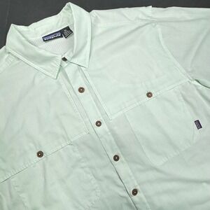 Patagonia Men's XXL Island Hopper Vented Fishing Shirt Mint Green Short Sleeve